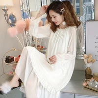 fairy palace nightdress spring autumn long dress retro princess style cotton long sleeve lace nightgown sexy sleepwear nightwear