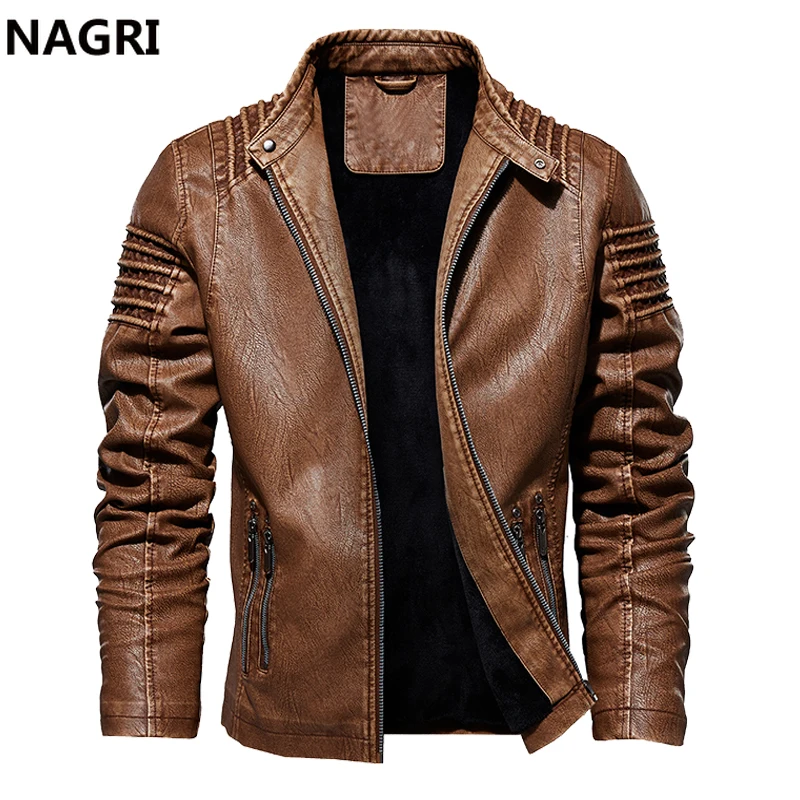 Куртка мужская из ПУ кожи теплая зимняя флисовая куртка бомбер в стиле милитари