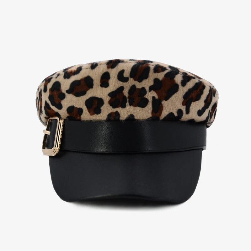 

Beret Caps Ladies Fashion Leopard Print Beret Hats For Women Flat Caps Female Military Cap Gold Color Buckle Boina Feminina