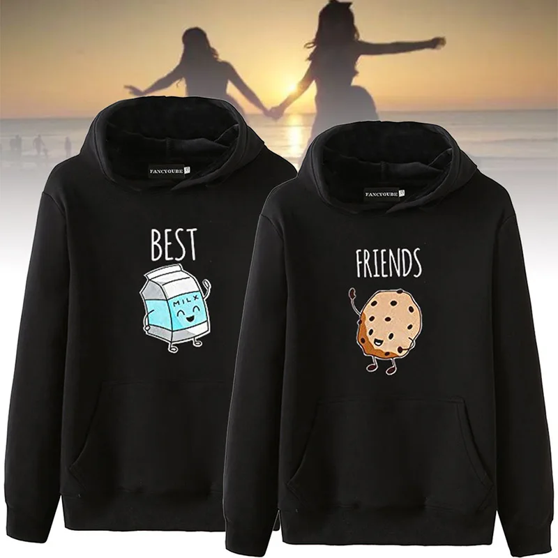 Модные толстовки Best Friends, осенне-зимние женские толстовки с капюшоном и длинным рукавом, женские пуловеры с принтом гамбургера и молока