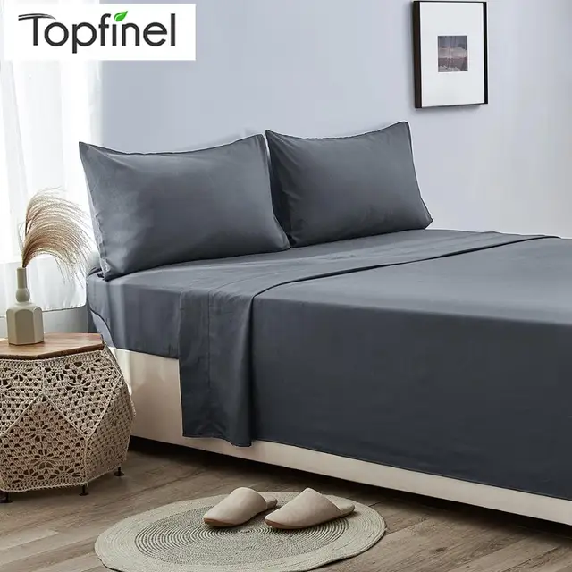 Topfinel 4PCS Solid Sanding Bed Sheet  Polyester Brushed Gray Bed Cloth Flat Sheet Fitted Pillowcase Soft Comfortable