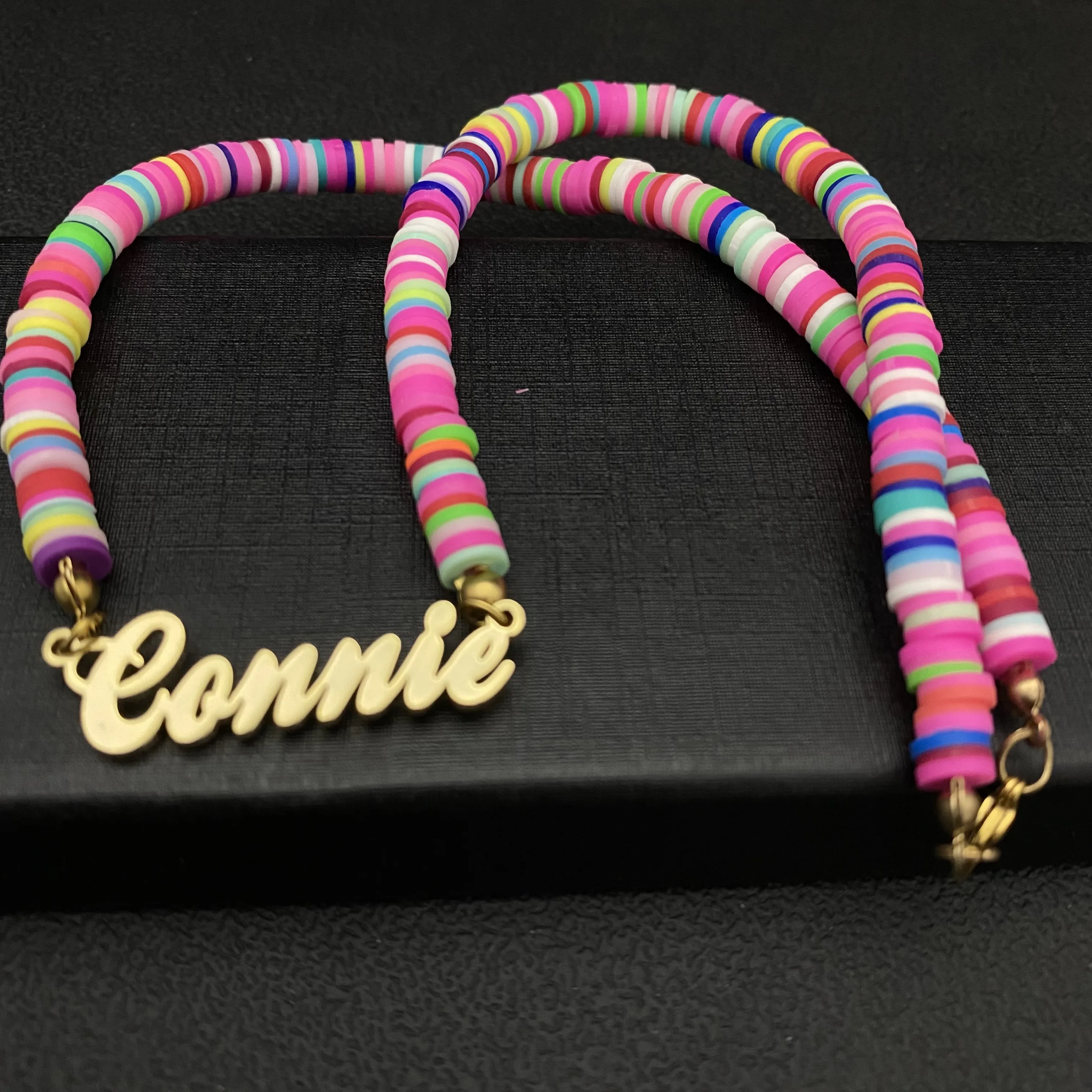 Пляжное ожерелье в богемном стиле чокер из разноцветной глины и бусин Радужный