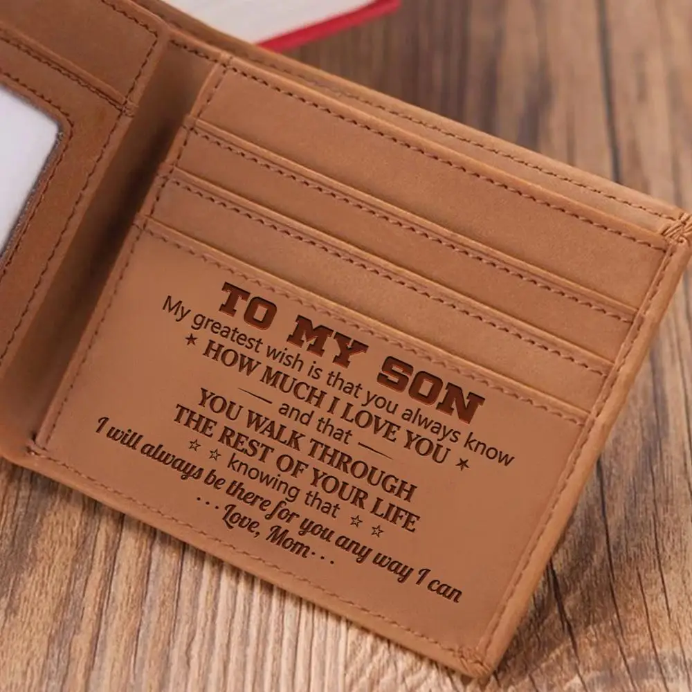 Cartera con grabado de mam&aacute; a hijo, billetera con env&iacute;o directo, regalos de cumplea&ntilde;os y Navidad-0