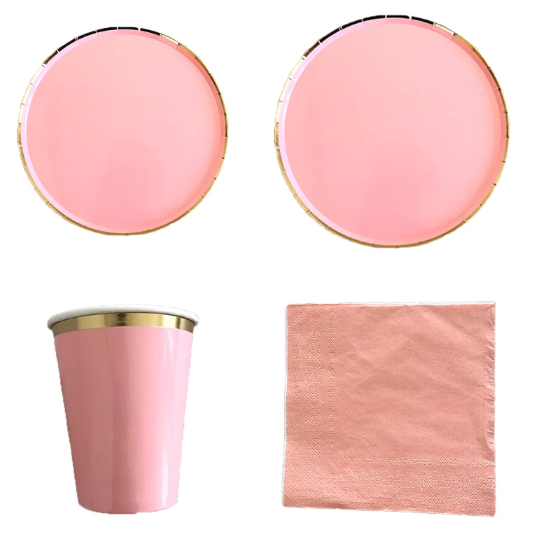 40 шт./компл. набор одноразовой столовой посуды с золочением розовые