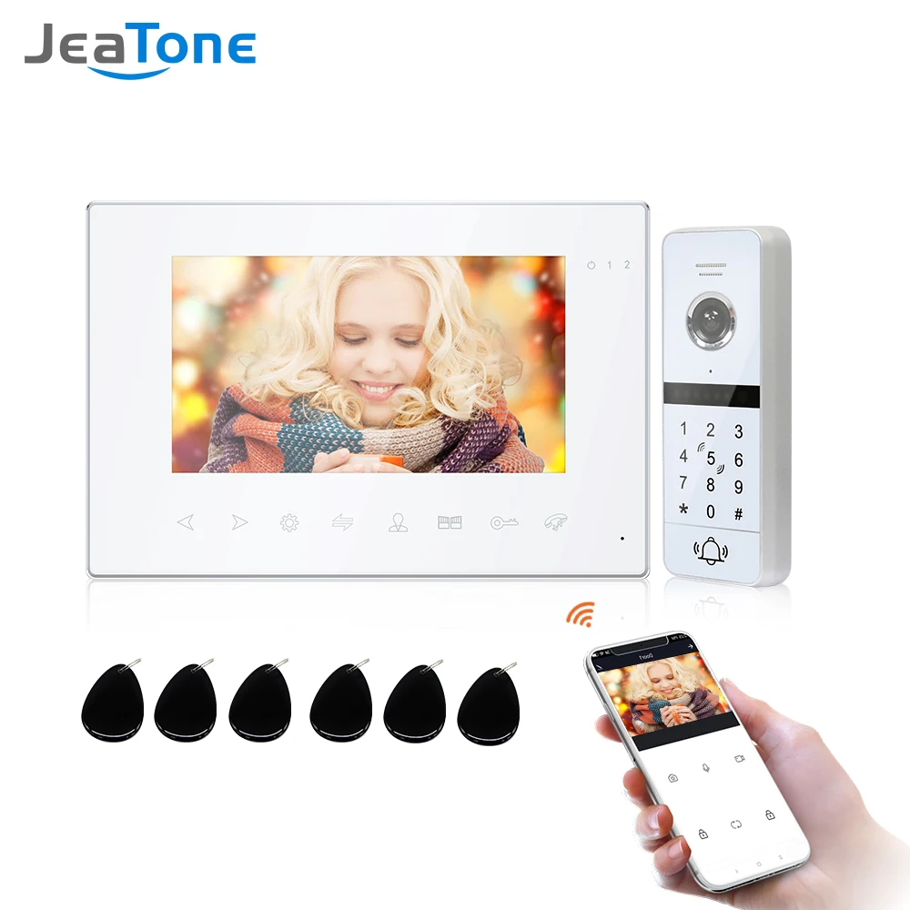Беспроводной видеодомофон Jeatone Wi-Fi умный для квартиры экран 7 дюймов 960p поддержка