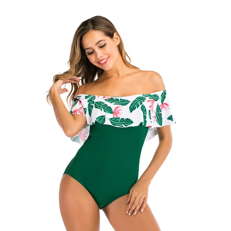 Новый сексуальный Одноцветный купальный костюм с открытыми плечами Женский
