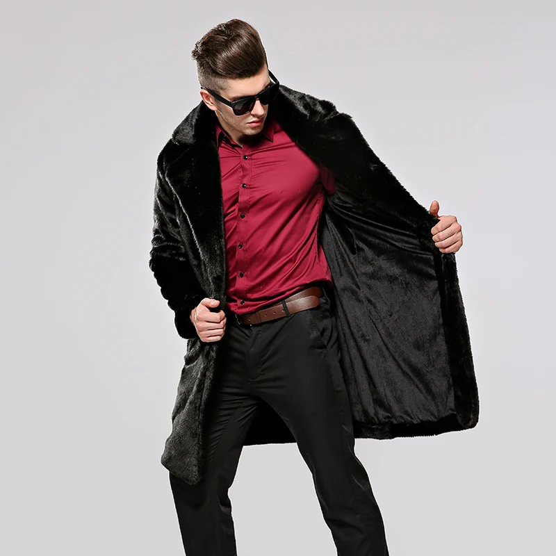 

FHILLINUO Men Fur Coat Faux Fur Mink Coats Long Sleeve Men Turn Collar Clothing Overcoat Fake Fur Outerwear Faux Mink Jacket
