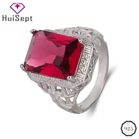 huisept vintage 925 silver jewelry ring for women geometric shape ruby gemstone finger rings wedding promise party accessories