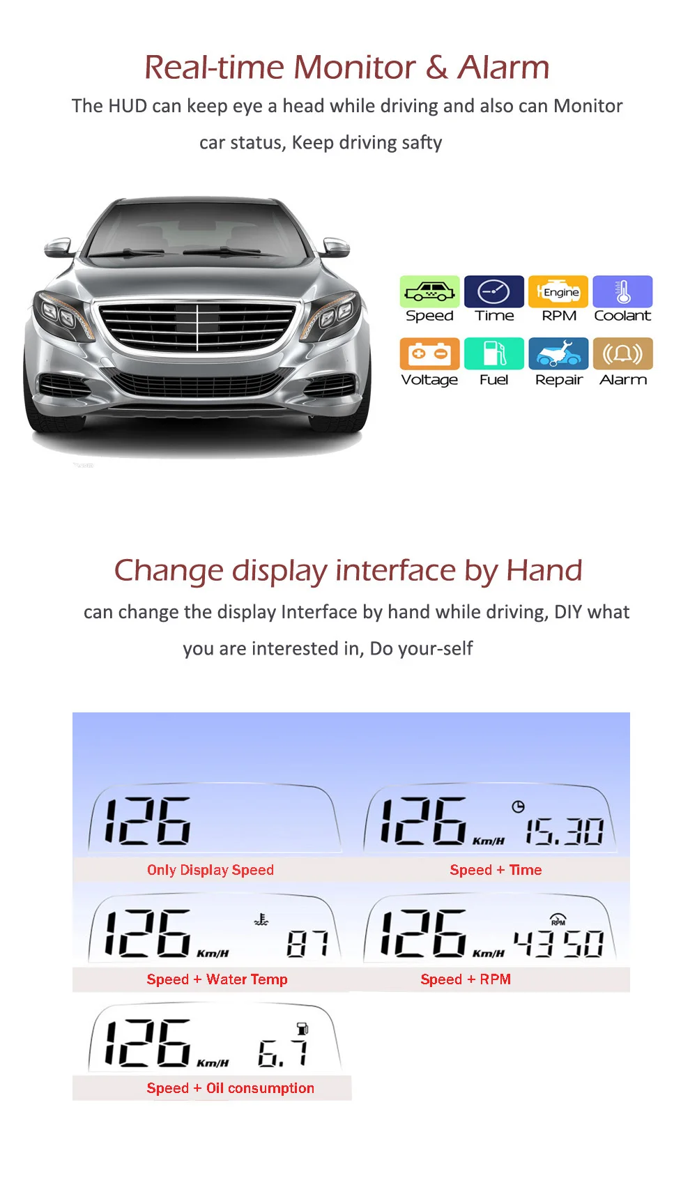 EANOP HUD зеркало дисплей OBD2 метр автомобиля Eletronics компьютер Спидометр с KMH КПМ мониторинг расхода масла
