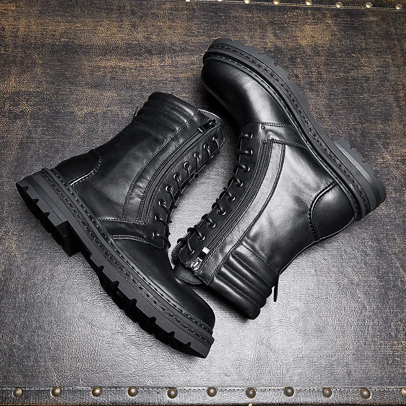 Мужские ботинки до середины икры из коровьей кожи на молнии | Обувь