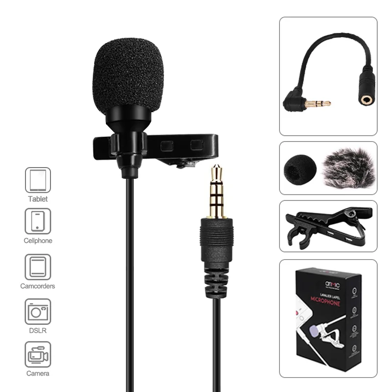 

1.5M Clip-on Lavalier Lapel Microphone Condenser Mic TRRS Adapter Cable for iPhone Android Smartphone/iPad/DSLR