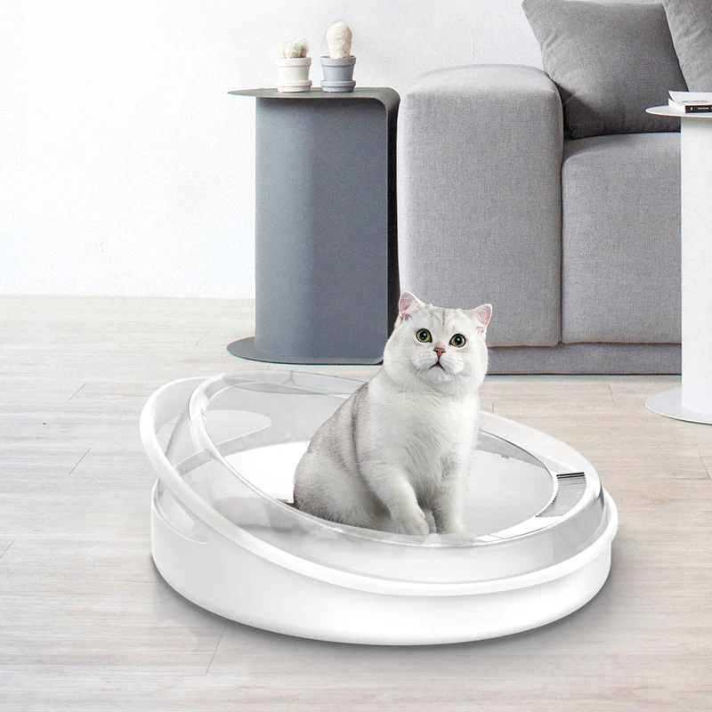 Большой белый полузакрытый самоочищающийся бокс для кошачьего туалета лоток