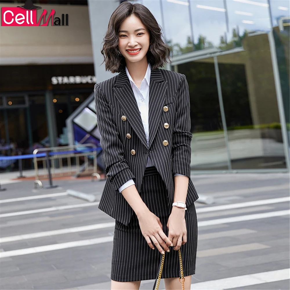 

Женская верхняя одежда с длинным рукавом, костюм в полоску с юбкой, Женский комплект из 2 предметов, Женский деловой костюм для интервью, обл...