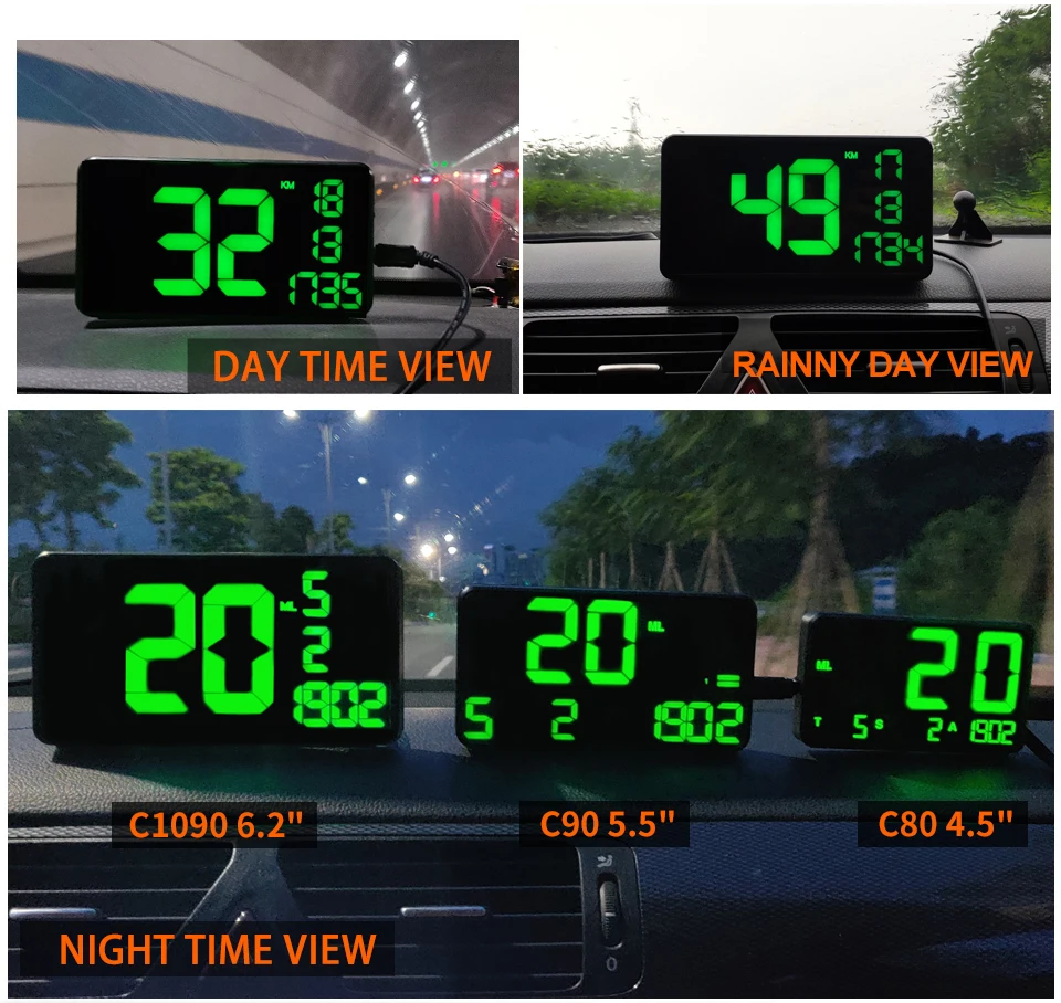 Автомобильный GPS HUD Спидометр C1090 зеленый экран дисплей совместимый со всеми