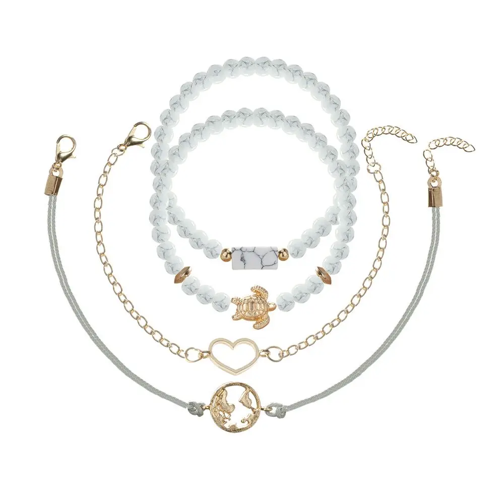 4 шт./компл. Модный женский браслет в богемном стиле с бусинами этническом картой