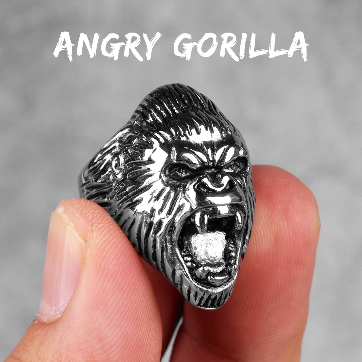 R114-Anger 316L, нержавеющая сталь, Горилла, животное, мужские кольца, титан, креативность, уникальная личность, для мужчин, мальчик, ювелирные изделия, аксессуары, подарок - Цвет основного камня: R114-Anger