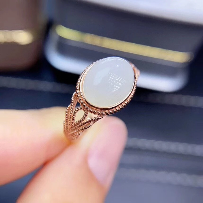 

white jade ring for women jewelry oval natural Hetian Jade real 925 silver good color soft character girl date gift