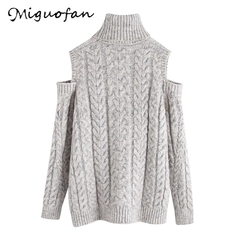 Winter Women Sweaters and Pullovers Hollow Out Shoulder White knitted ladies sweaters Vestidos Vintage Pull femme Sweater | Женская
