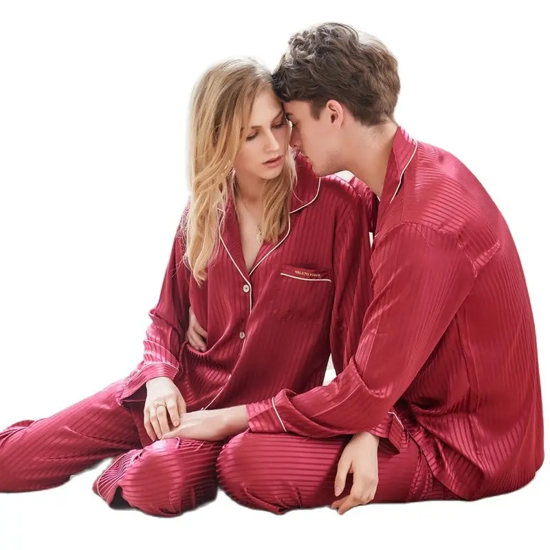 Пижама Сексуальная из искусственного шелка Мужская Женская модная красная