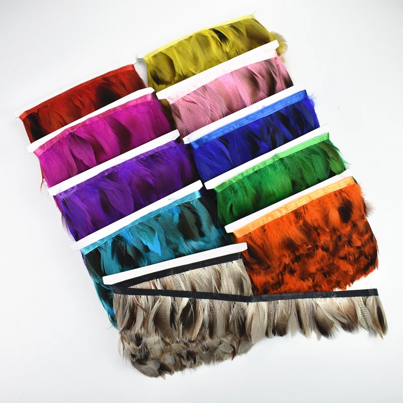 

10Meter Colored Natural Pheasant Feather Trim Fringe Lace Ribbon Sewing Trimmings Goose Feathers on Tape Crafts Clothes Plumes