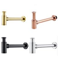 rose gold brass body basin wast drain wall connection plumbing p traps wash pipe bathroom sink trap blackbrushed goldchrome