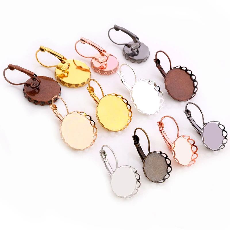 

12/14/18/20mm 10pcs/Lot 8 Colors plated French Lever Back Earrings Blank/Base,fit 12-20mm glass cabochons,buttons;earring bezels