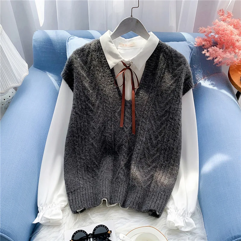 

9 colors korean style v neck knitted solid color sleeveless vest sweaters womens pullovers sweet cute sweater