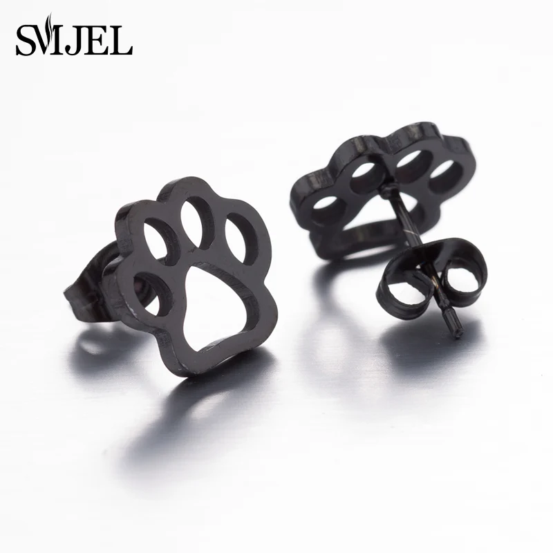 Trend Cute Animal Footprint Stud Earrings for Women Kids Fashion Metal Dog Paw Earings Stainless Steel Ear Piercing Brincos 2021 images - 6