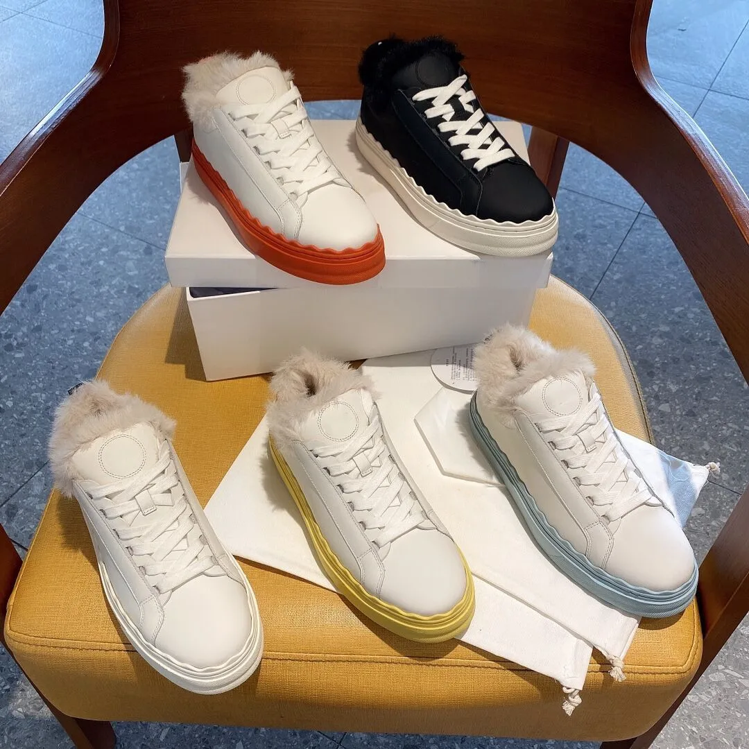 

2020 Winter New Color Matching Wool Lace-up Platform Shoes Women Plus Velvet All-match Flat-bottom Designer Brand Sports Shoes