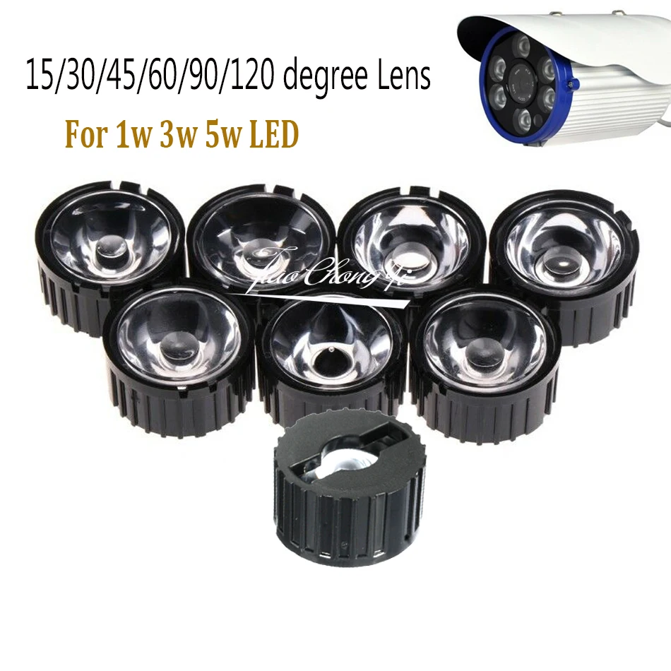 

50PCS 5 8 10 15 25 30 45 60 90 120 Degrees LED Lens 20mm PMMA Lens + Bracket For DIY 1W 3W 5W High Power LED Chip COB