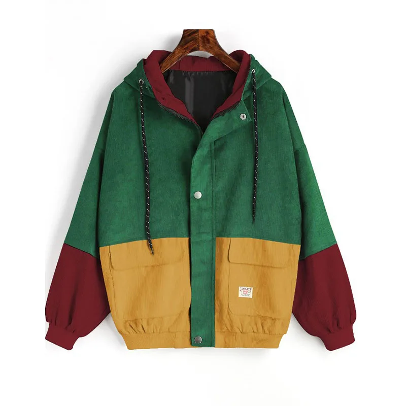 Женская теплая Вельветовая куртка с капюшоном и затягивающимся шнурком толстая