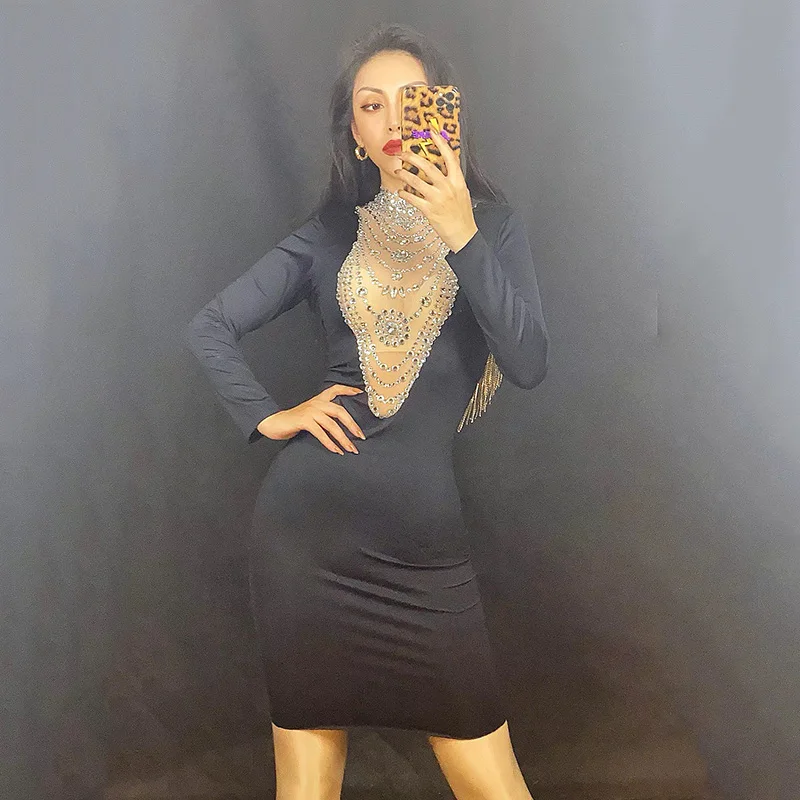 

Женское короткое платье с бахромой, черное платье на бретелях, серебристого цвета, для ночного клуба, бара, выступления, сценический костюм, ...