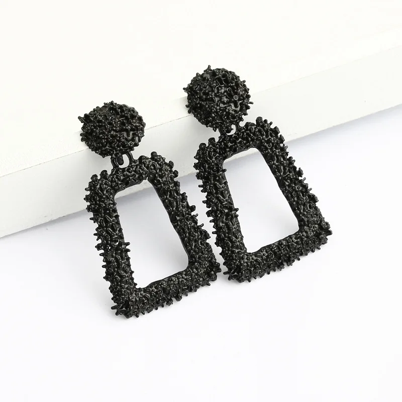 Black trapezoid JXXGS серьги-гвоздики для женщин модные корейские стильные преувеличенные металлические серьги простые геометрические женские серьги подарок - Окраска металла: Black trapezoid
