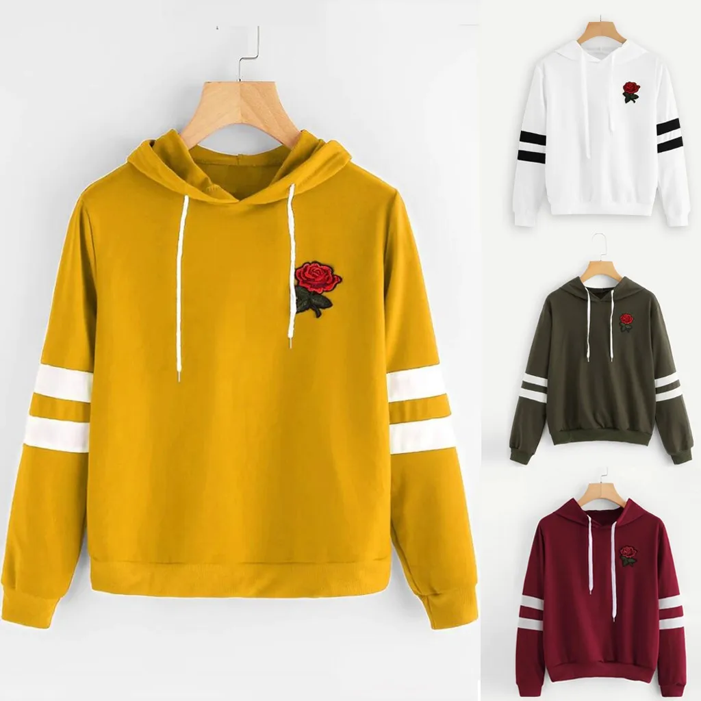 Женская толстовка с капюшоном аппликацией розы в полоску джемпер укороченный