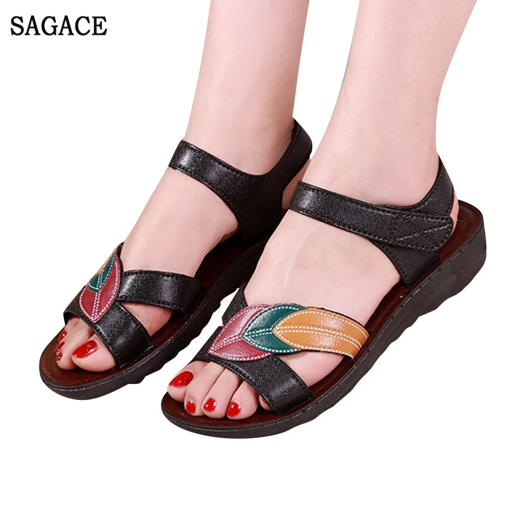 

Summer Women's Flat Bottom Beach Sandals Middle-Aged Mother Shoes Sandals Shoes Sexy High Quality Outsid Ladies Shoes