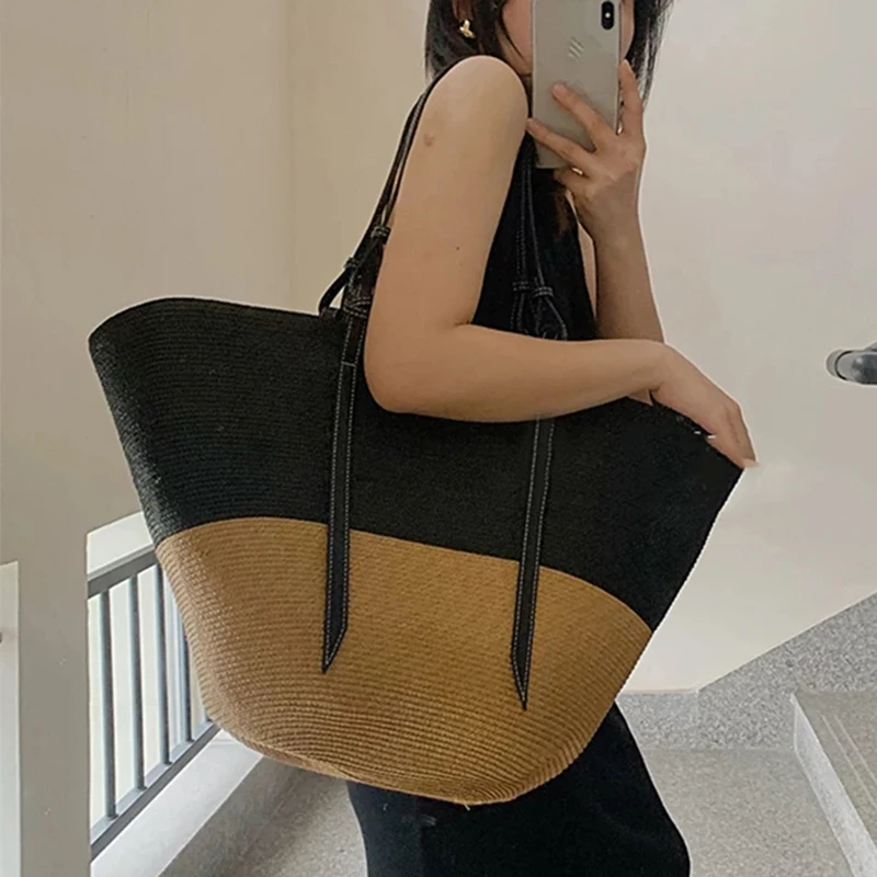 

Lady Summer Beach Straw Basket Bags Casual Rattan Large Capacity Totes Women Brands Designer Handbags Wicker Woven Shoulder Bags
