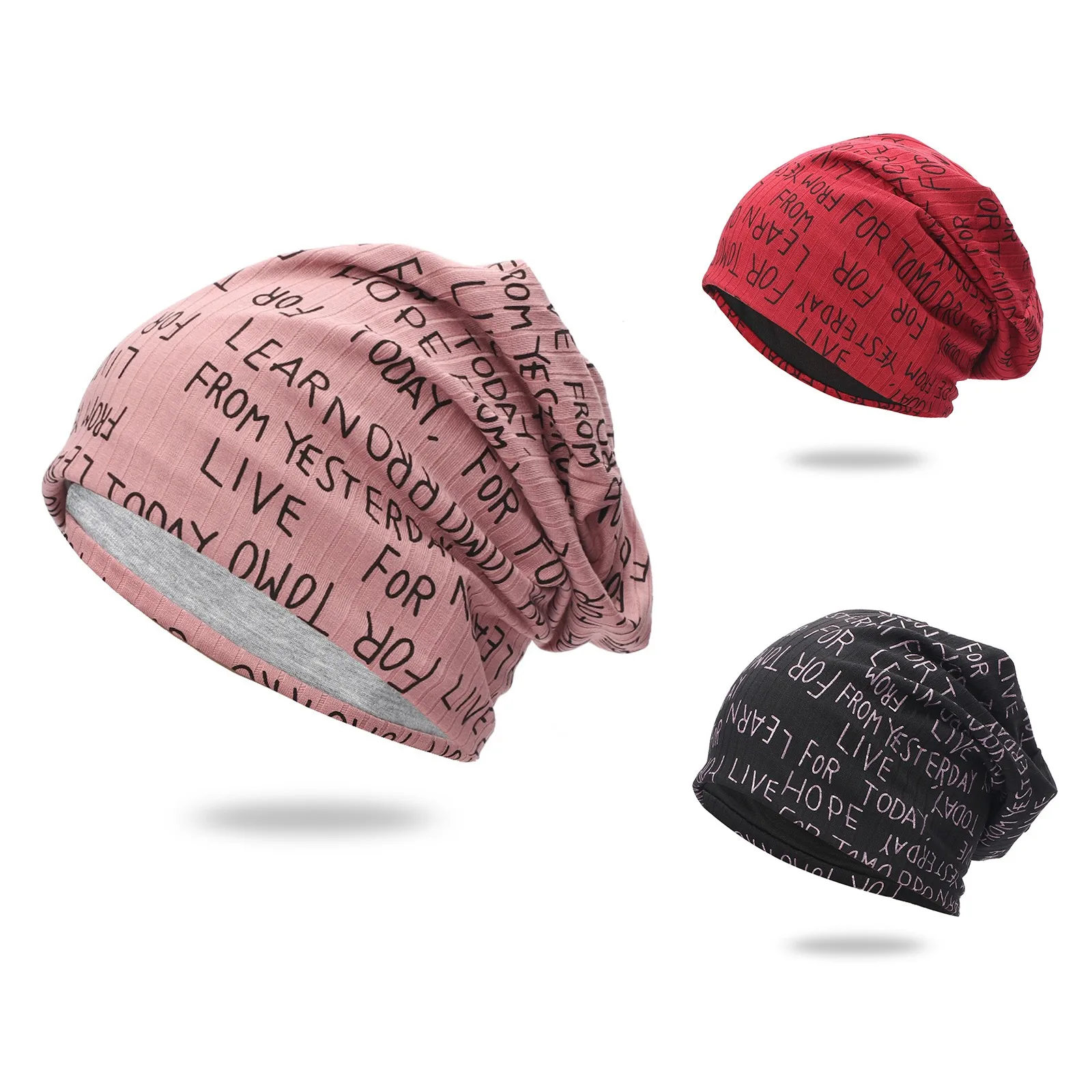 

Шапка-бини Женская трикотажная с капюшоном и надписью