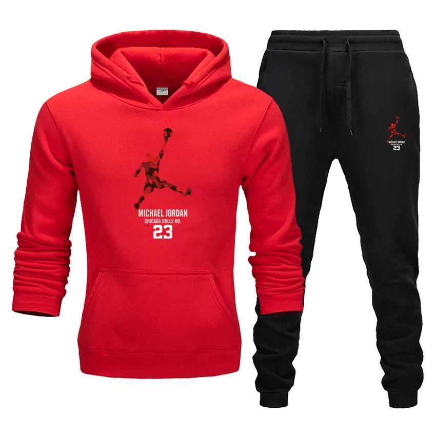 

Spring And Summer Men's Leisure Jordan 23 Printing Hooded Fleece + Jogging Pants Suit Two-Piece Outfit