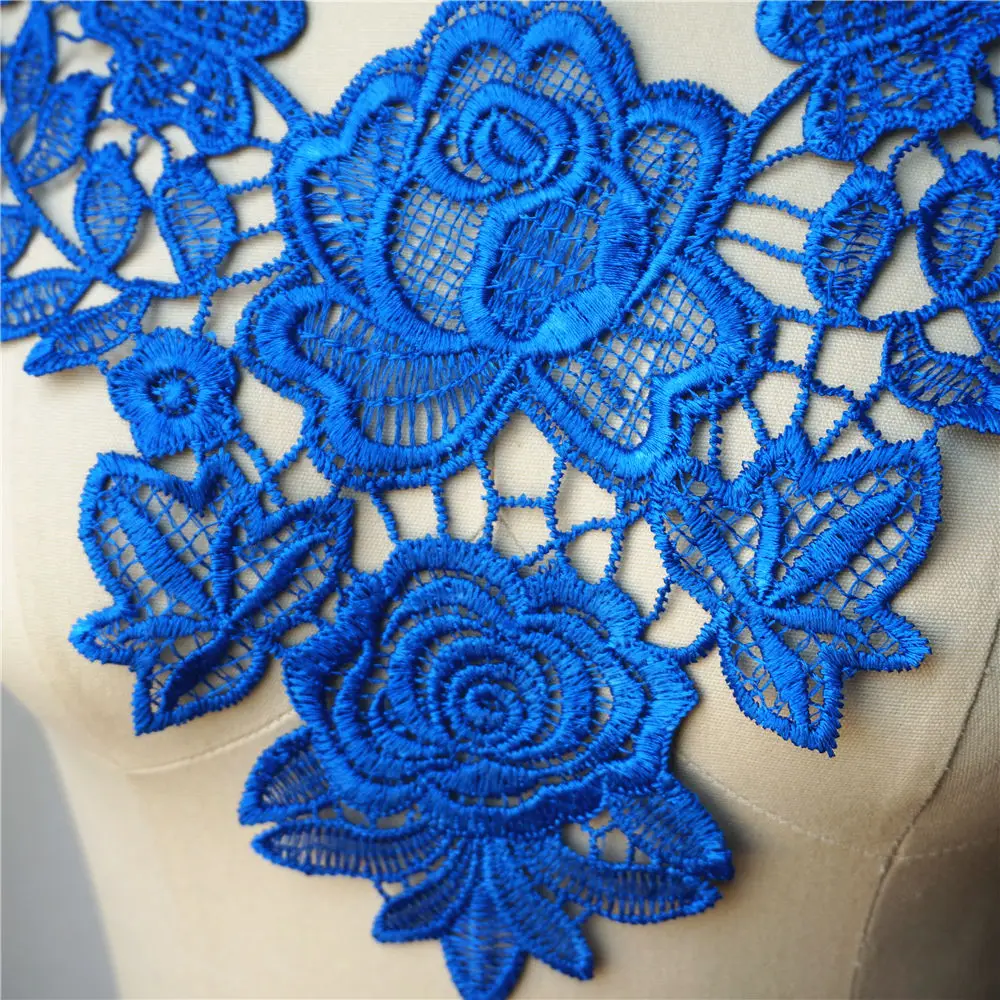 Голубое вышитое платье Аппликации кружевная ткань планки Воротник Сетка пришить