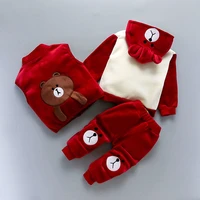 baby boy girl clothes autumn winter thick warm hooded three piece sets kids pantscoatsvest suits cute bear toddler clothes