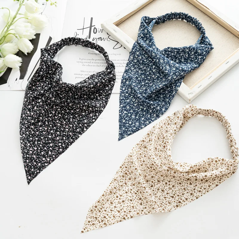 

Vintage Printing Bandanas For Womne Hair Scarf Floral Print Triangle Headwear Turban Elastic Hairband Head Wrap Hair Accessories