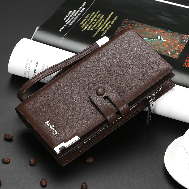 Бумажник для делового мужчины черные длинные кожаные мужские кошельки роскошный