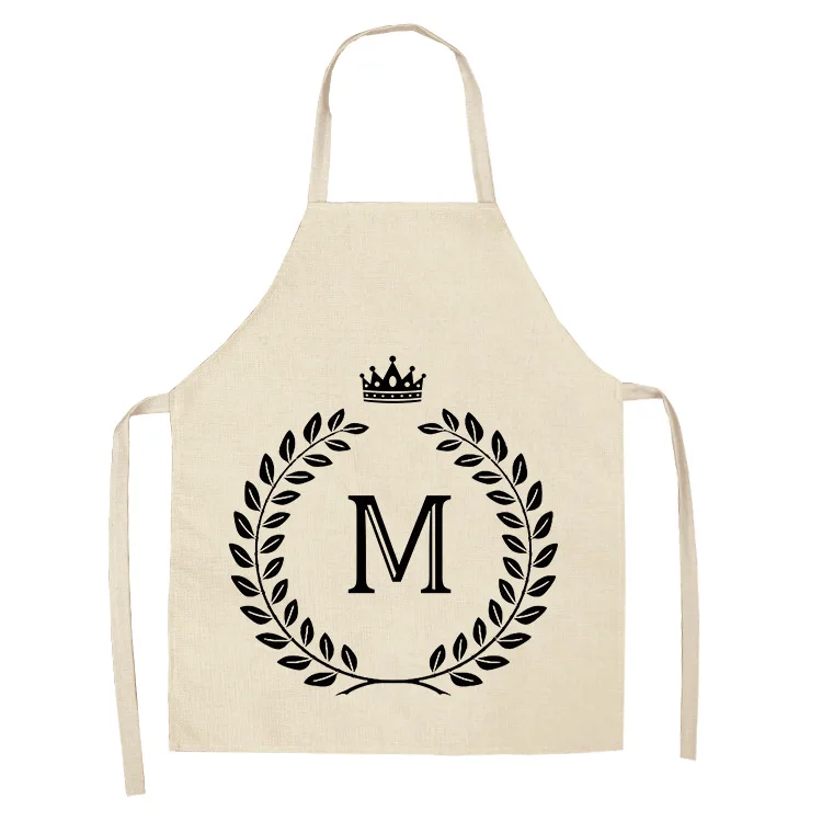 

1 Pcs Black Letter Pattern Kitchen Aprons for Women Cotton Linen Kids Aprons Cooking Baking BBQ Apron Home Cleaning Tools
