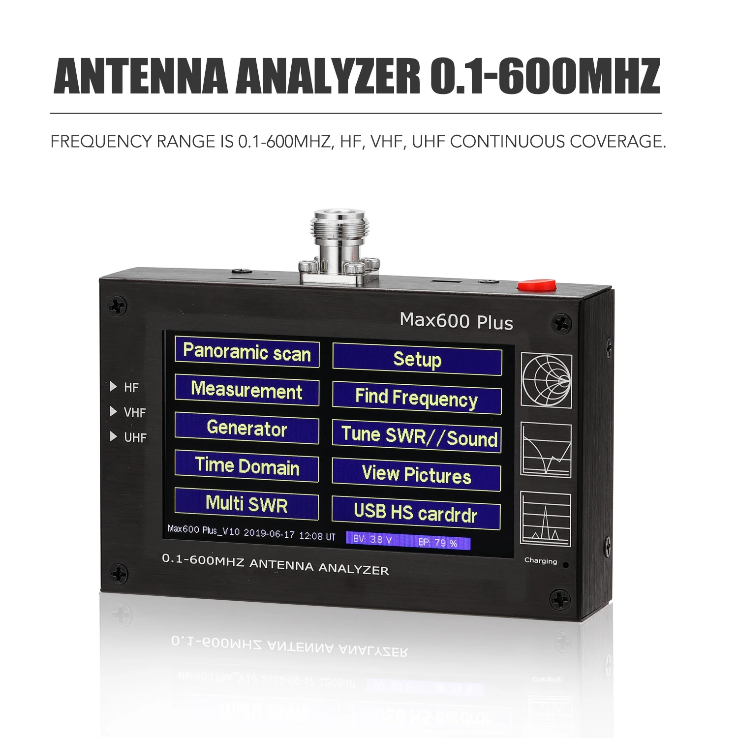

Max600 Plus HF VHF UHF антенный анализатор 0,1-600 МГц с 4,3 "TFT lcd сенсорным экраном
