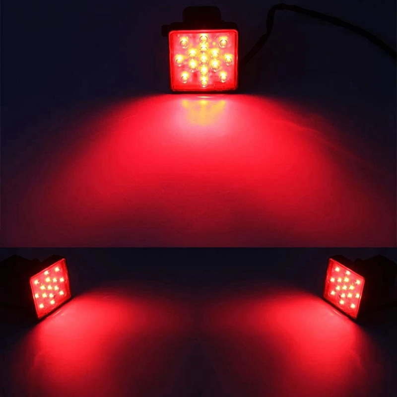 

Red Lens 15-LED Tow Hitch Receiver W/Strobe Feature Brake Tail Light for Truck SUV 2-Inch Towing Adapter Hole