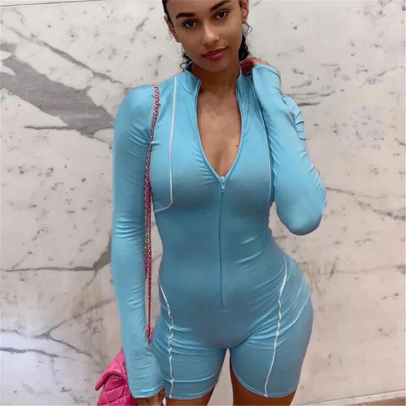 

Женский весенне-летний комбинезон с рукавами-лодочками на молнии со светоотражающими полосками, Облегающий комбинезон, женские эластичные...