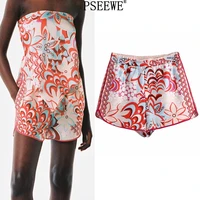 pseewe za 2021 shorts women high waist print fashion short pants woman summer vintage elastic waist streetwear casual shorts