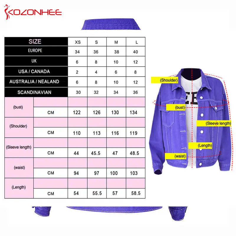 Свободная фиолетовая джинсовая куртка Женская куртка-бойфренд для женщин