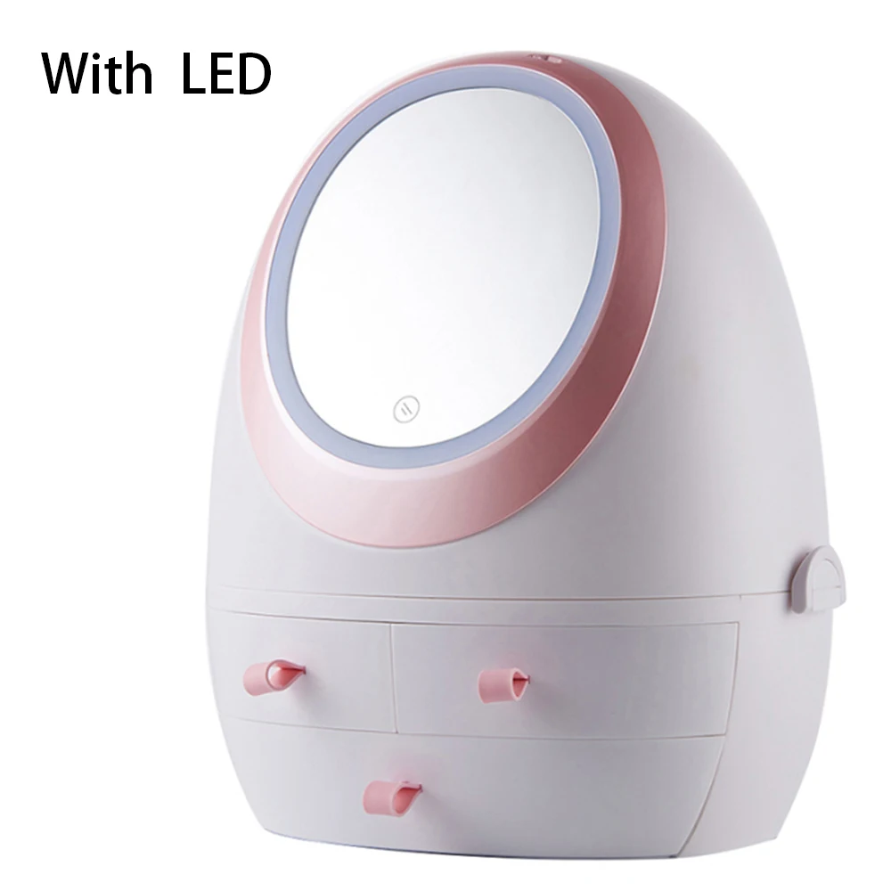 White with LED USB коробка для хранения косметики с светодиодный светильник зеркало для макияжа Косметика Уход за кожей продукты ящики держатель портативный органайзер контейнер - Цвет: White with LED
