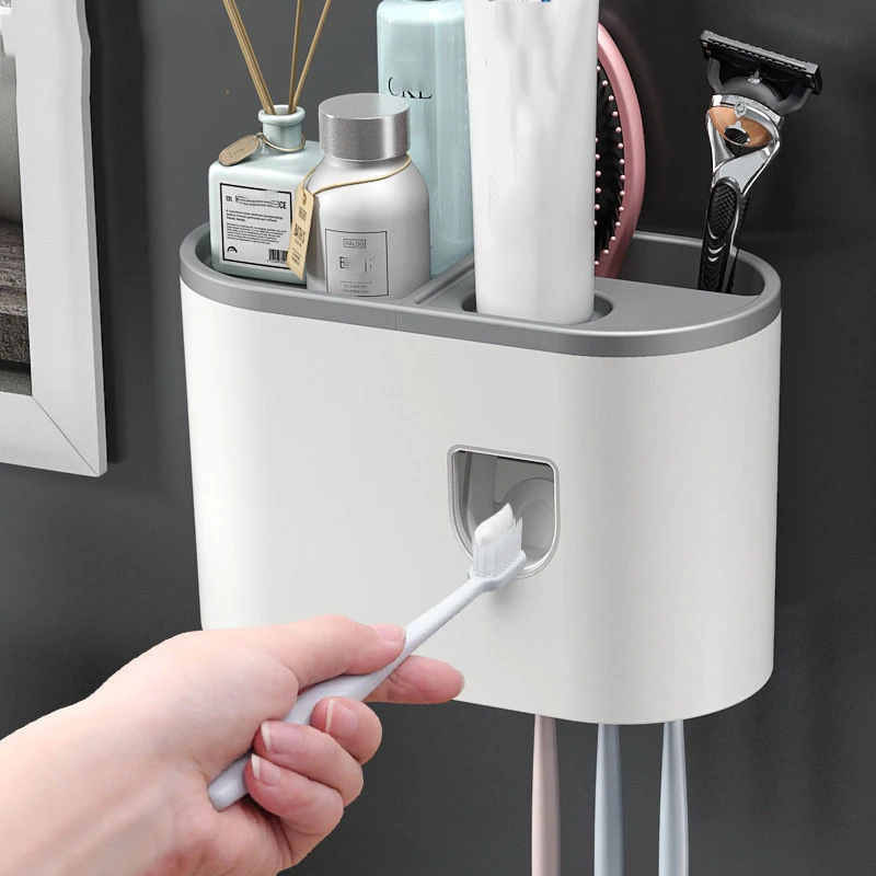 

Wall-Mounted Toothpaste And Toothbrush Holder Automatic Release Toothpaste Holder Bathroom Accessories Organizer Set Toothbrush